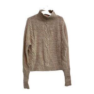 GAP chunky cable knit turtleneck sweater mock neck tan